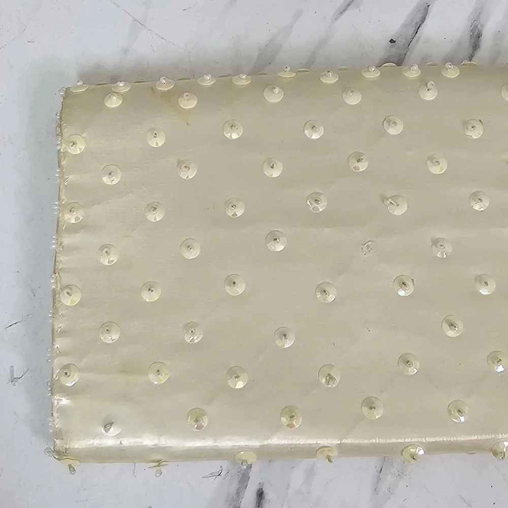 Vintage Ivory‎ Beaded Satin Clutch Purse Handmade Hong Kong Bridal Evening Bag